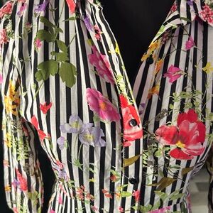 Zara Long Sleeve Dress with Floral and Stripe Design